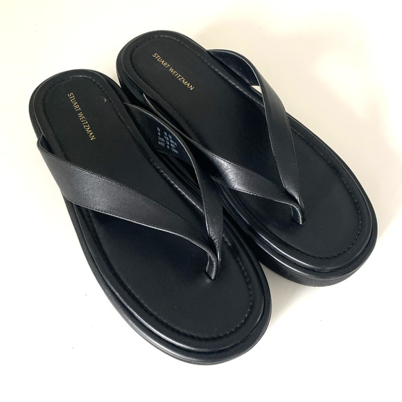 Stuart Weitzman Contempo Thong Toe Flatform Sandal Platform Wedge Black 9.5 - Picture 3 of 11